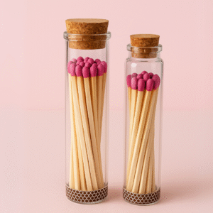 Pink Extra Long Matches in Glass Jar
